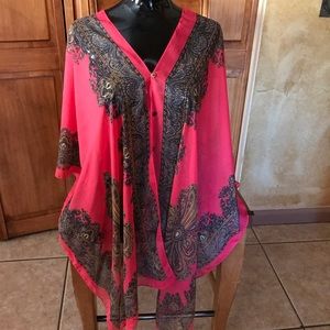 Beautiful silk scarf pullover-poncho